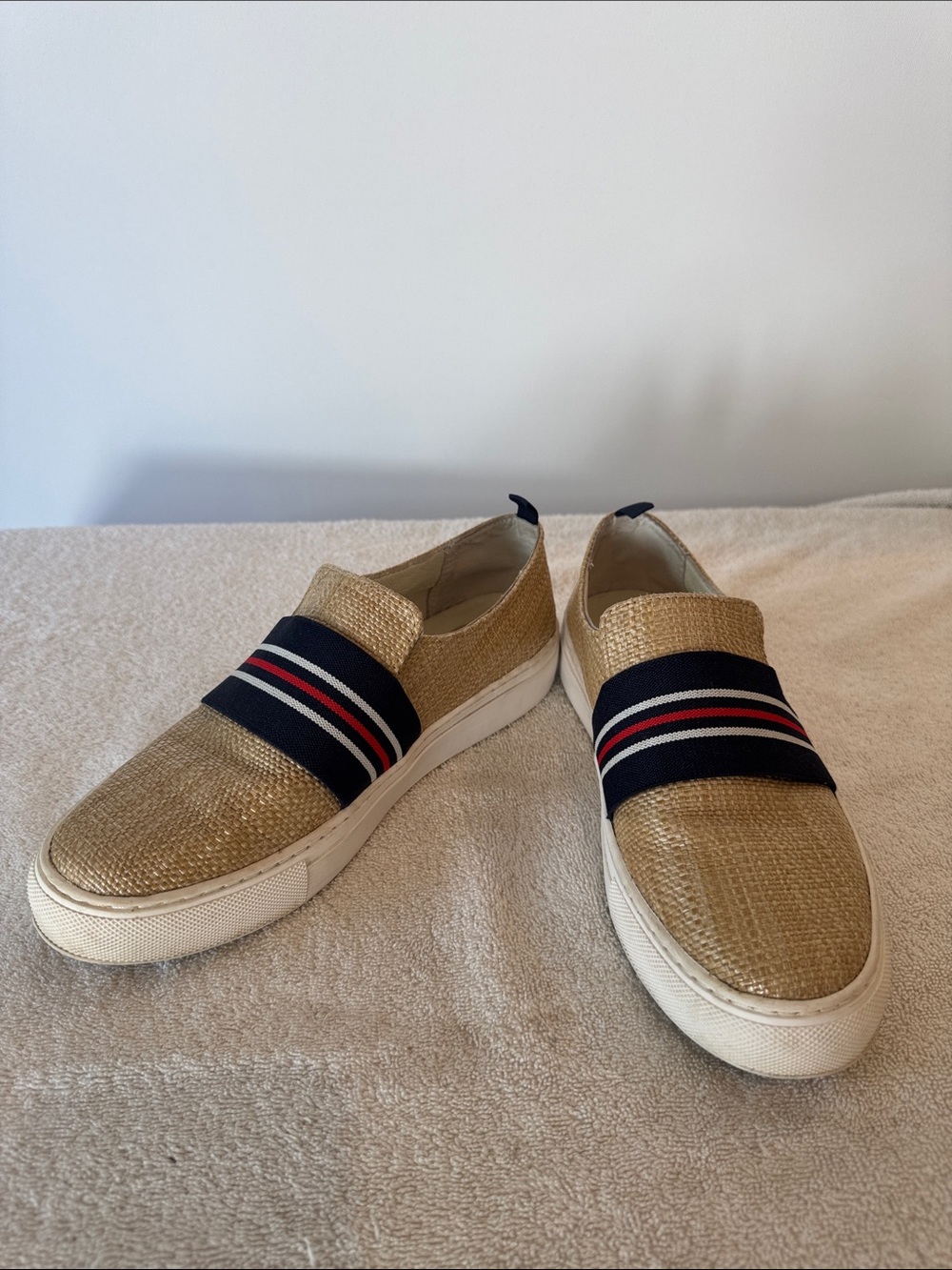 1901 Women’s Slip-On Sneakers in Raffia with Navy-Red Stripe 7.5